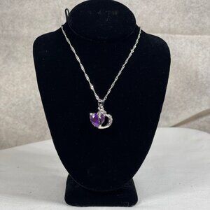 Purple Amethyst Pendant Necklace – 16½" Silver Chain